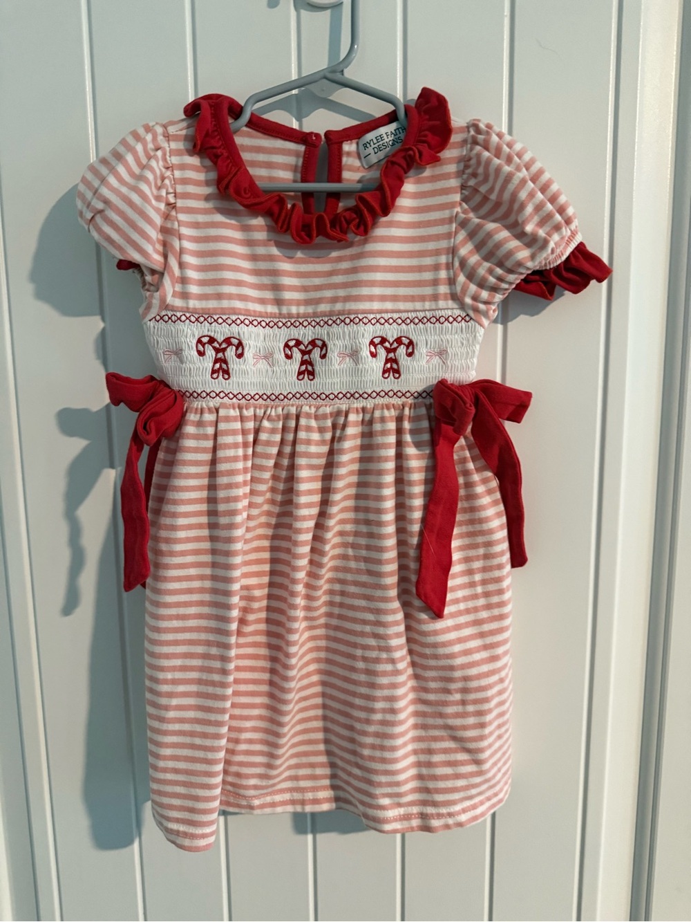 Rylee Faith Designs Smocked Candy Cane Christmas Dress Size 3